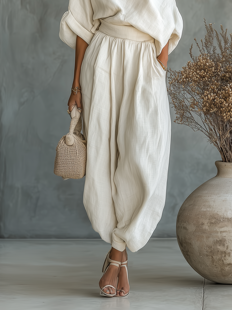 Ritva - Pellavapuku off-shoulder-housuilla