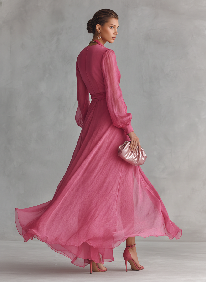 Siiri - Chiffon-mekko V-pääntiellä romanttisella ilmeellä