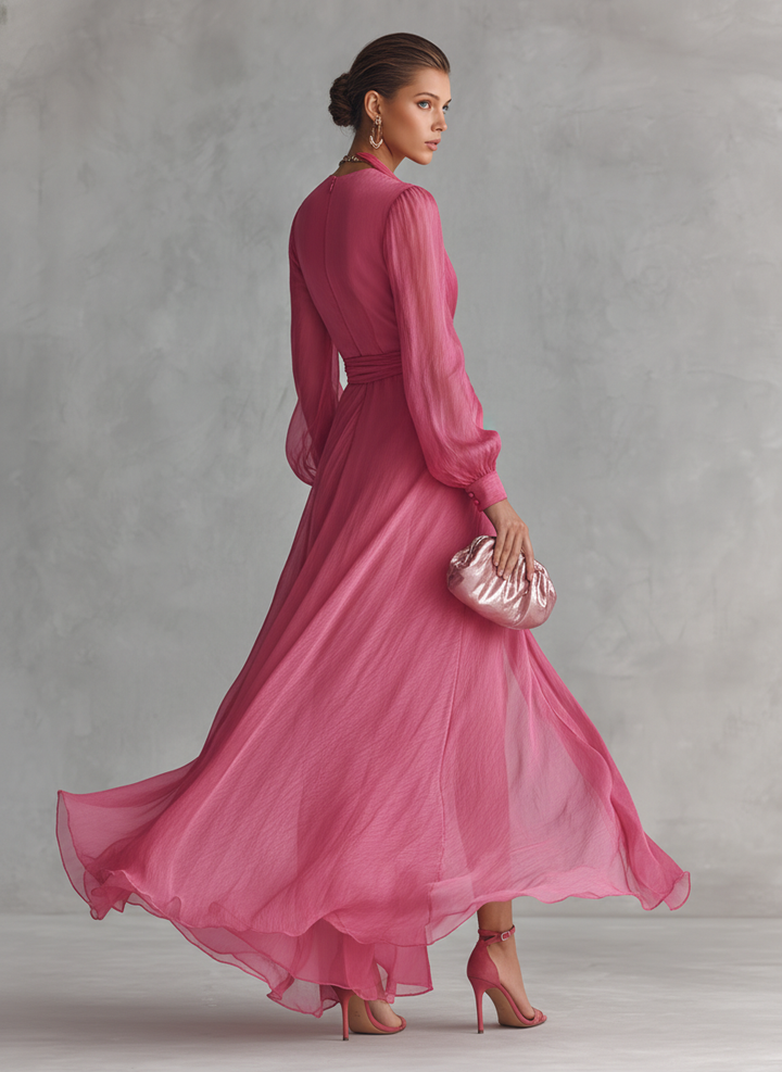 Siiri - Chiffon-mekko V-pääntiellä romanttisella ilmeellä