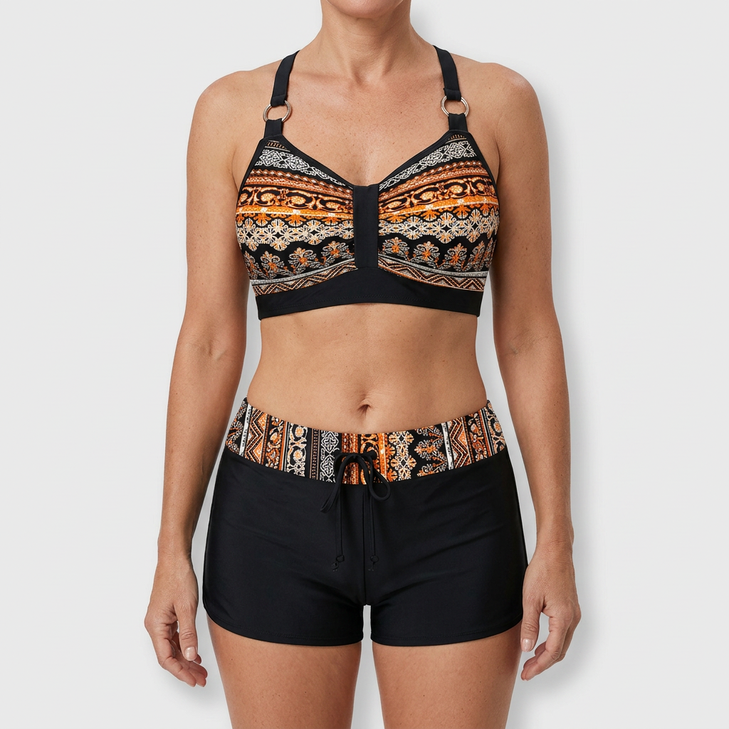 Maryan - Bikini geometrisella kuviolla korkeavyötäröisenä