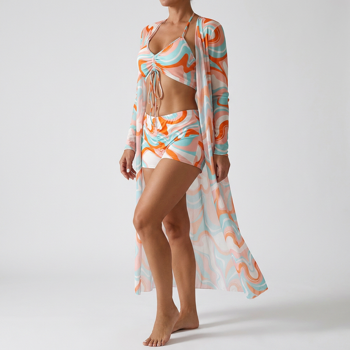 Trio - Kolmiosainen bikini-setti kauniilla kuviolla