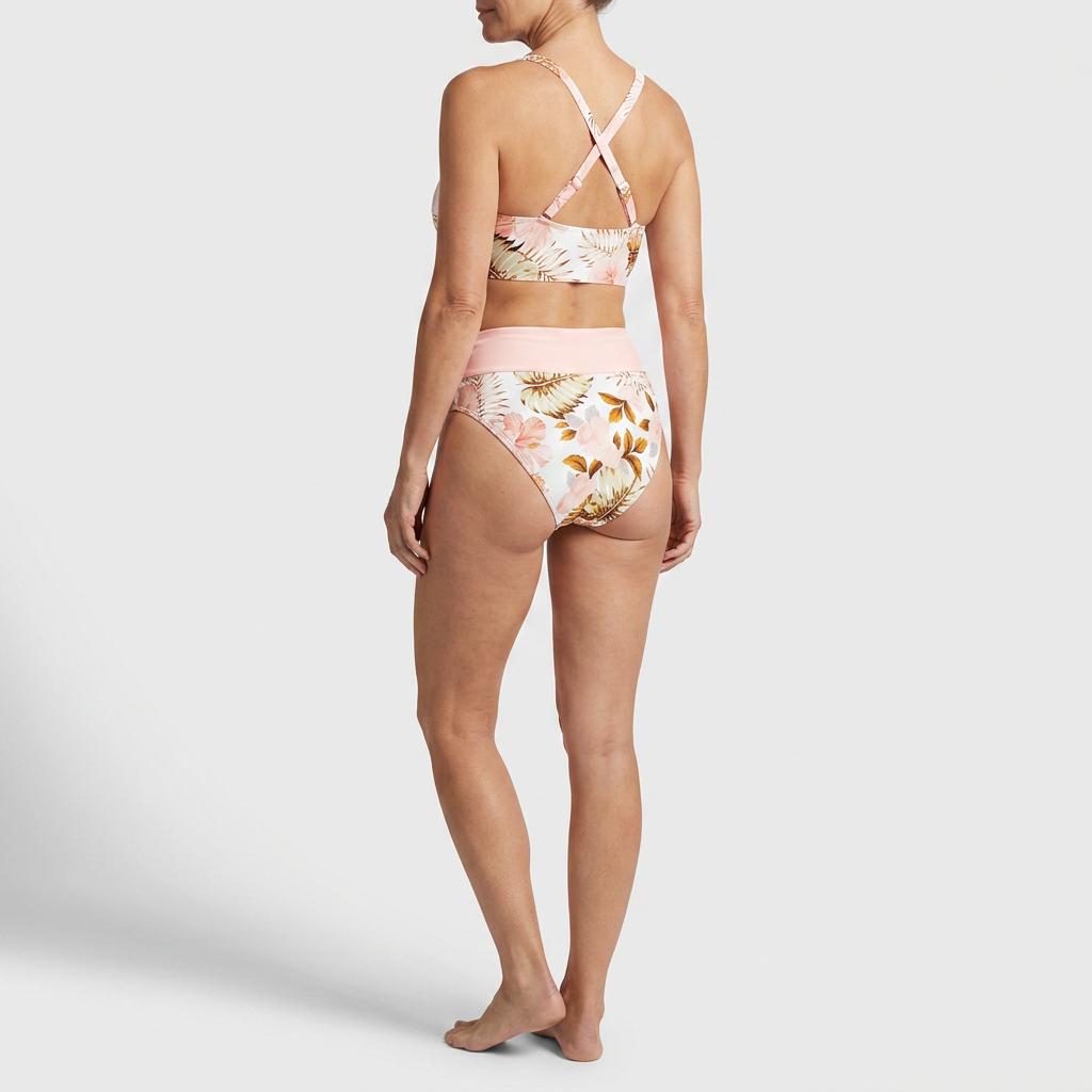 Kukka - Bikini kukallisella kuviolla ja kontrastisella leikkauksella