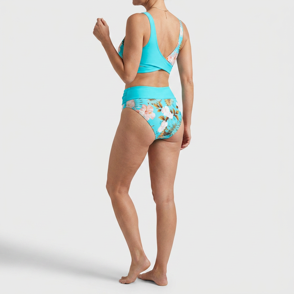 Kukka - Bikini kukallisella kuviolla ja kontrastisella leikkauksella