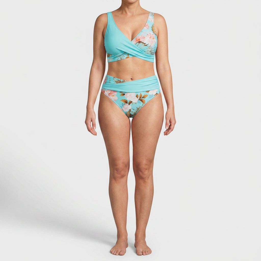 Kukka - Bikini kukallisella kuviolla ja kontrastisella leikkauksella