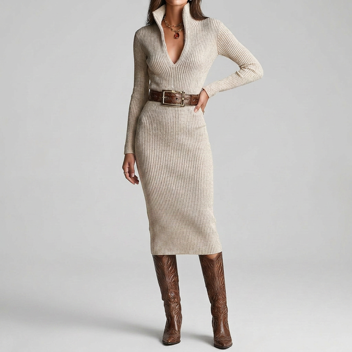 Leena - Midi-neulemekko V-pääntiellä slim fit -leikkauksella